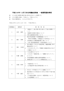 平成28年12月うきは市議会定例会 一般質問通告事項