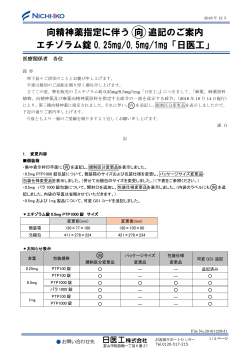 向精神薬指定に伴う 向 追記のご案内 エチゾラム錠 0.25mg/0.5mg/1mg