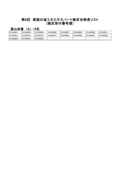 第6回 家庭の省エネエキスパート検定合格者リスト （検定受付番号順）