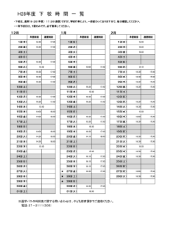 H28年度 下 校 時 間 一 覧