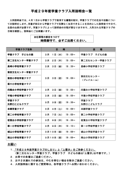 平成29年度学童クラブ入所説明会一覧