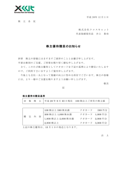株主優待を実施しました。 - 株式会社クロスキャット