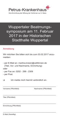 Wuppertaler Beatmungs- symposium am 11. Februar 2017 in der