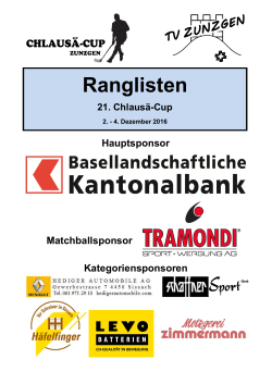 Ranglisten 21. Chlausä-Cup 2016