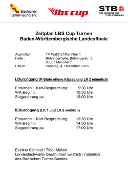 Zeitplan LBS Cup Turnen Baden-Württembergische Landesfinale