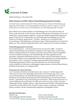 Hotel Einstein und HSG st&auml;rken Weiterbildungsstandort St.Gallen