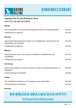 Tagesgerichte für das Modehaus Löhne vom 05.12
