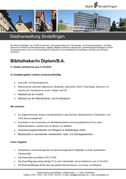 Stadtverwaltung Sindelfingen Bibliothekar/in Diplom/B.A.