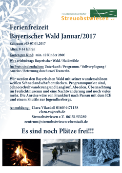 Ferienfreizeit Bayerischer Wald Januar/2017 Es sind noch Plätze frei!!!