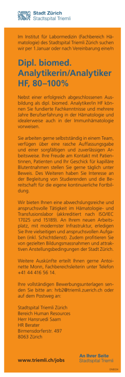 Dipl. biomed. Analytikerin/Analytiker HF, 80–100%