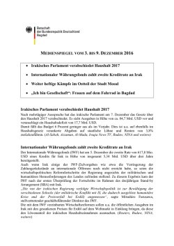Irakisches Parlament verabschiedet Haushalt 2017 &bull; Internationaler