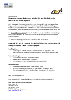 Honorarkr&auml;fte zur Betreuung minderj&auml;hriger Fl&uuml;chtlinge in