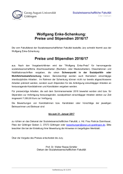 Wolfgang Enke-Schenkung: Preise und Stipendien 2016/17 Preise