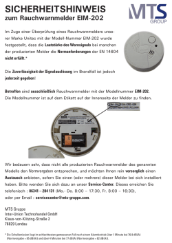 SICHERHEITSHINWEIS zum Rauchwarnmelder EIM-202