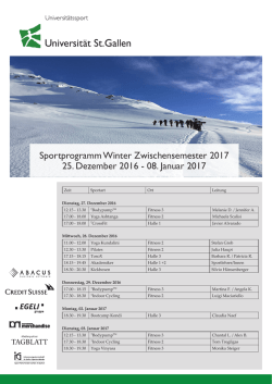 Sportprogramm Winter Zwischensemester 2017 25. Dezember 2016
