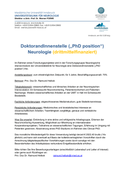 DoktorandInnenstelle (&bdquo;PhD position&ldquo;) Neurologie (drittmittelfinanziert)