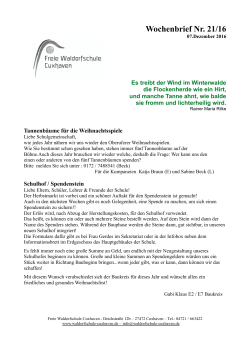 Wochenbrief 16/2016 - Freie Waldorfschule Cuxhaven