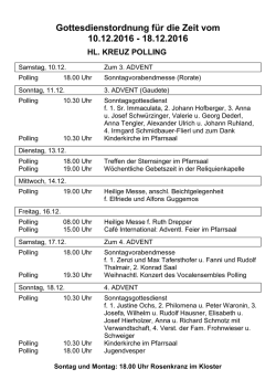 Gottesdienstordnung f&uuml;r die Zeit vom 10.12.2016