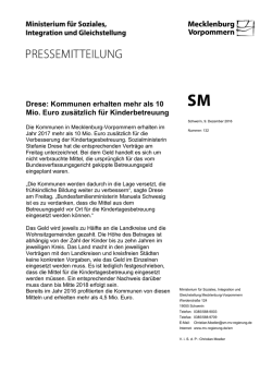 Drese: Kommunen erhalten mehr als 10 Mio. Euro zus&auml;tzlich f&uuml;r