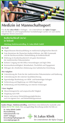 Kplus Gruppe GmbH - St. Lukas Solingen: Kodierfachkraft