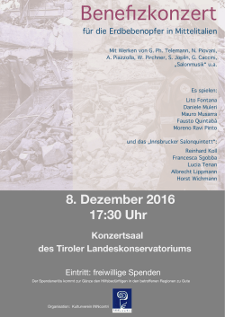 8. Dezember 2016 17:30 Uhr Konzertsaal des Tiroler