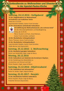 Gottesdienste zu Weihnachten und Silvester in der Apostel