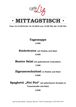 mittagstisch - Cafe-Liz in der Berliner Allee 40 · 76297 Stutensee