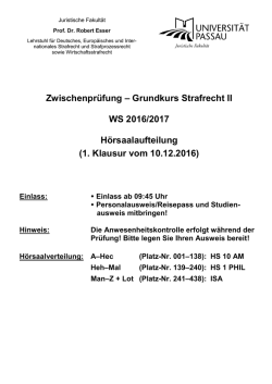 H&ouml;rsaalverteilung - Juristische Fakult&auml;t