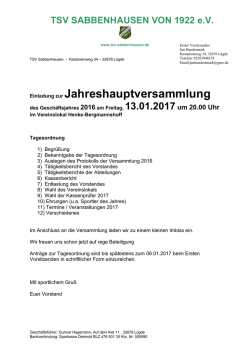 Einladung zur Jahreshauptversammlung