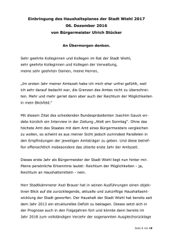 Haushaltsrede des B&uuml;rgermeisters Ulrich St&uuml;cker