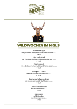 Wildwochen Speisekarte