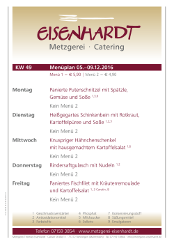 Menüplan 05.–09.12.2016 KW 49 Montag Panierte Putenschnitzel
