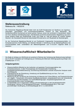 Wissenschaftliche/r Mitarbeiter/in - Hochschule Magdeburg
