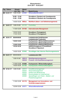 Klausurtermin I 23.01.2017 - 03.02.2017 Tag Datum Uhrzeit Modul