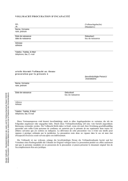 VOLLMACHT/PROCURATION D`INCAPACITÉ (Vollmachtgeber/in