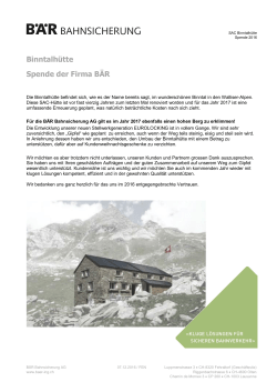 Binntalhütte Spende der Firma BÄR