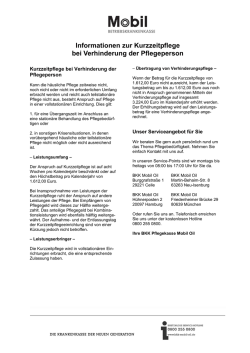 Informationen zur Kurzzeitpflege bei Verhinderung