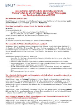 Informationen betreffend die Stimmabgabe mittels Wahlkarte