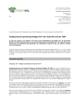 Stadtparlament genehmigt Budget 2017 der Stadt Wil und der TBW