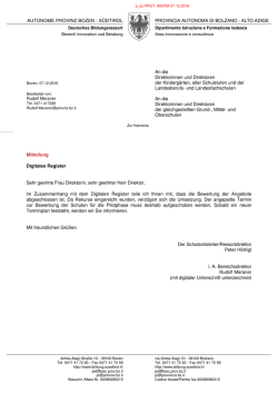 Digitales Register - Bereich Innovation und Beratung
