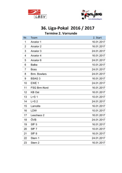 36. Liga-Pokal 2016 / 2017 Termine 2. Vorrunde