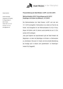 Pressemitteilung der Stadt Weiden idOPf. vom 08.12.2016