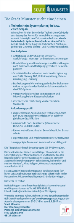 Die Stadt M&uuml;nster sucht eine / einen