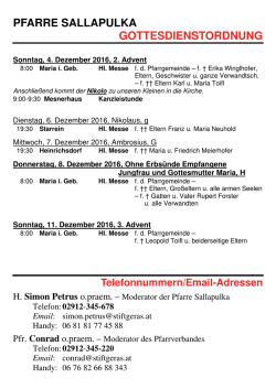 Gottesdienstordnung 04. - 11. Dez. 2016