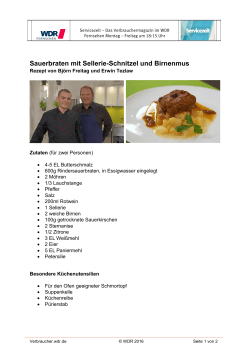 Sauerbraten mit Sellerie-Schnitzel und Birnenmus