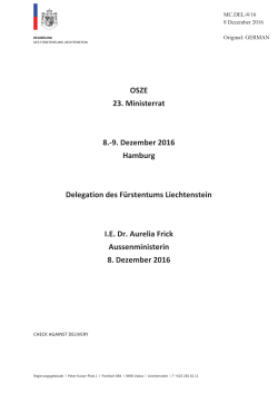 OSZE 23. Ministerrat 8.-9. Dezember 2016 Hamburg Delegation des