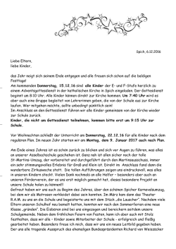 Liebe Eltern, liebe Kinder, das Jahr neigt sich