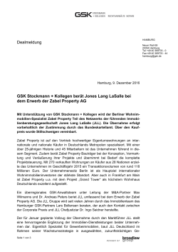 Dealmeldung GSK Stockmann + Kollegen berät Jones Lang LaSalle