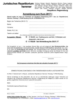 Hauptkurs Regensburg Anmeldung zum Kurs 2017 I
