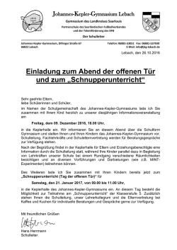 Einladung zum Abend der offenen Tür und zum